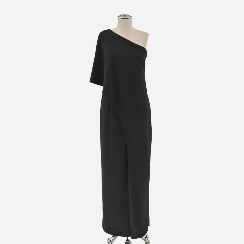 ADRIANNA PAPELL Womens Black One Shoulder Dress Size 6 Asymmetrical Drape‎ Gown